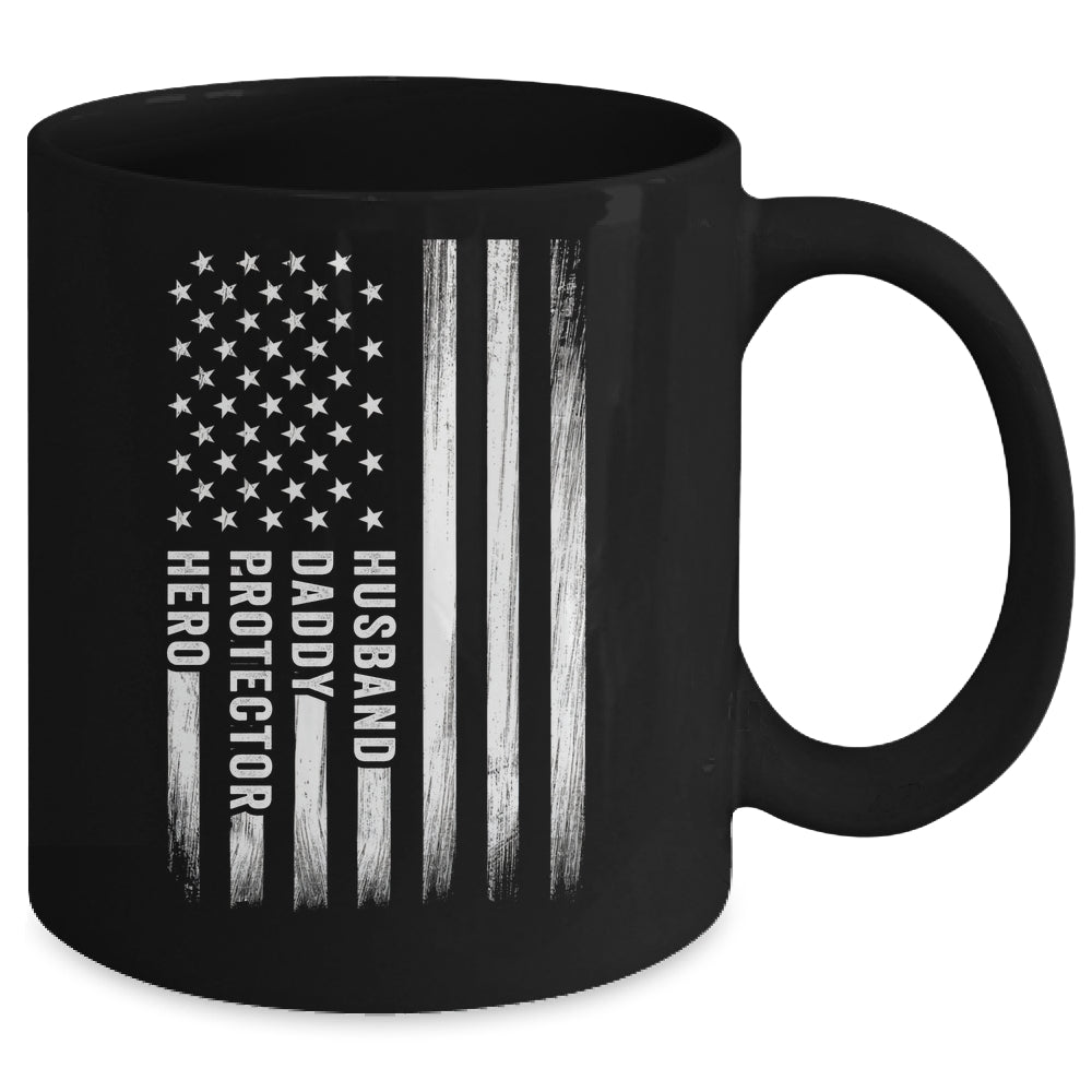 Husband Daddy Protector Hero Fathers Day American Flag Mug | teecentury