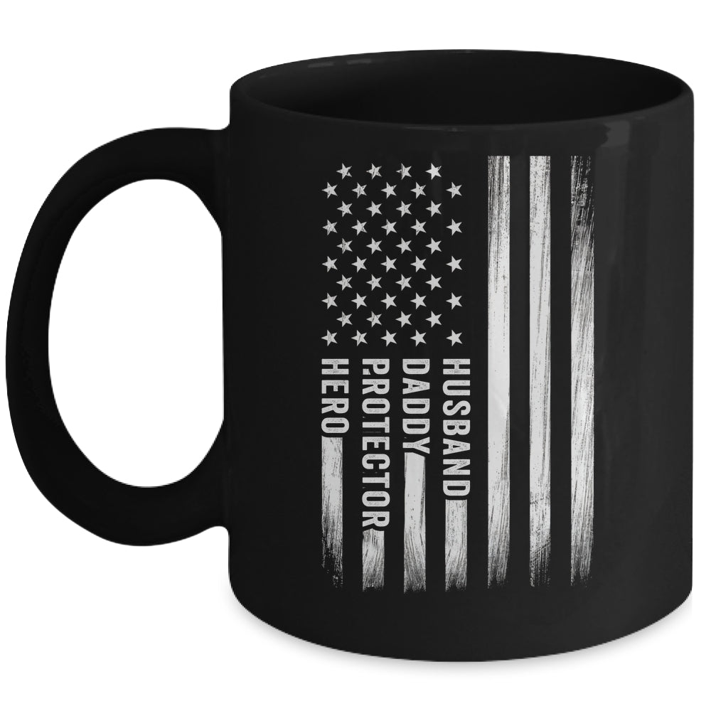 Husband Daddy Protector Hero Fathers Day American Flag Mug | teecentury