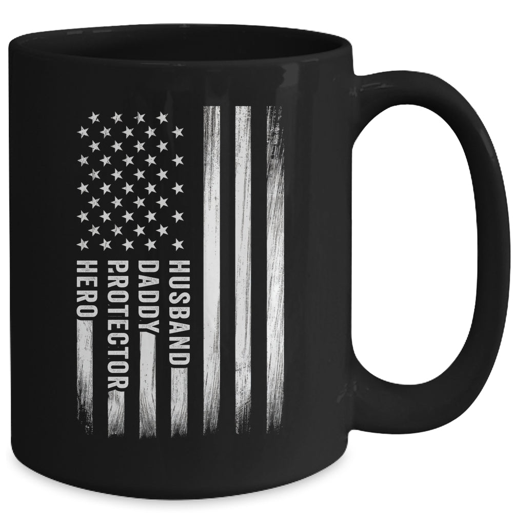 Husband Daddy Protector Hero Fathers Day American Flag Mug | teecentury