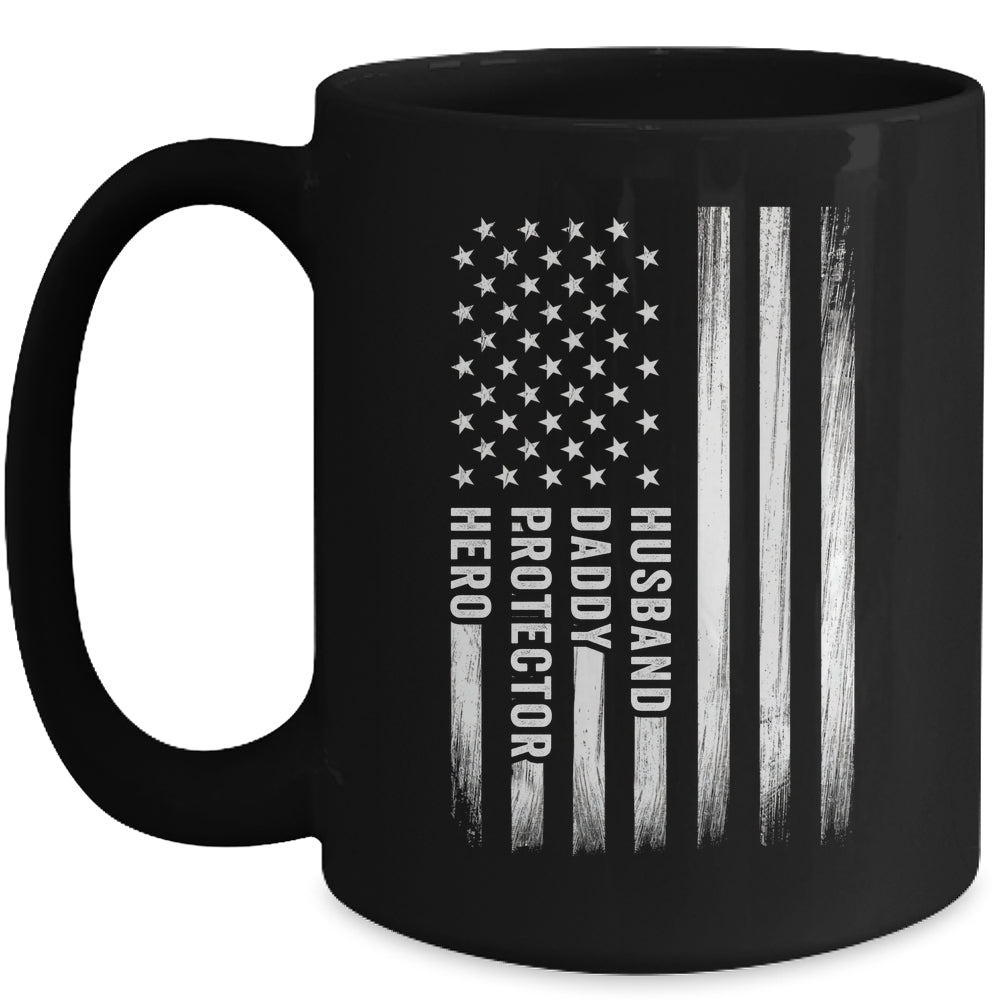 Husband Daddy Protector Hero Fathers Day American Flag Mug | teecentury