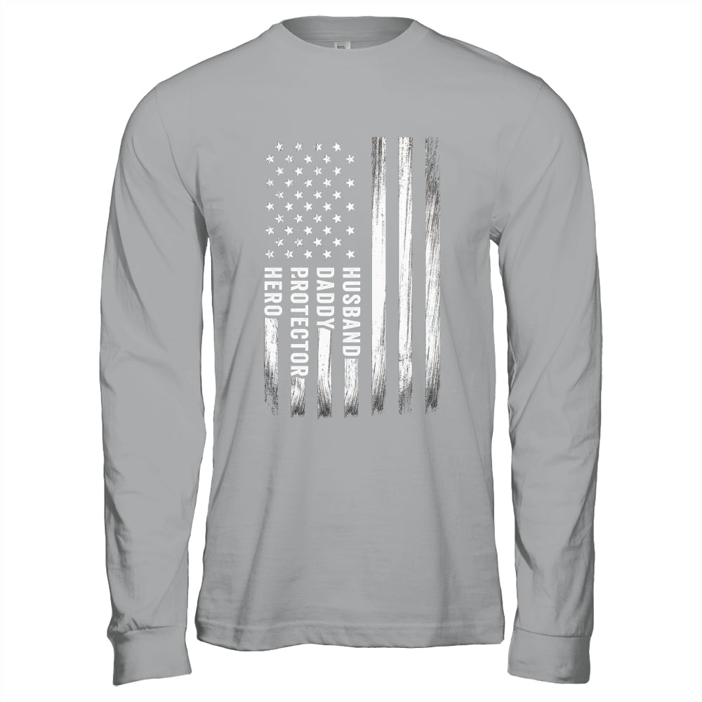 Husband Daddy Protector Hero Fathers Day American Flag Shirt & Hoodie | teecentury