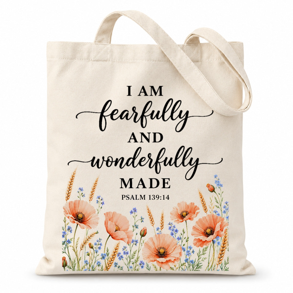 I Am Fearfully And Wonderfully Made Psalm 139 14 Floral Christian Tote Bag For Women Bible Verse Canvas Bag Faith Religious Gift Church Shopping Beach Everyday | teecentury