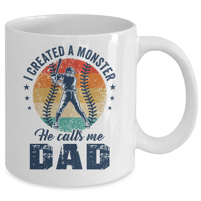 I Created A Monster He Call Me Dad Softball Baseball Retro Mug | teecentury