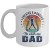 I Created A Monster He Call Me Dad Softball Baseball Retro Mug | teecentury