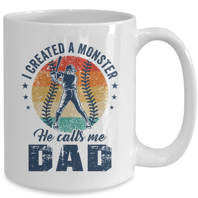 I Created A Monster He Call Me Dad Softball Baseball Retro Mug | teecentury