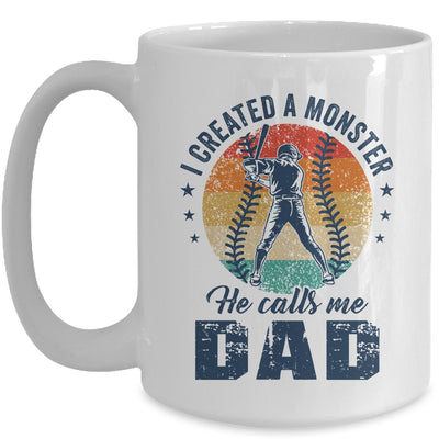 I Created A Monster He Call Me Dad Softball Baseball Retro Mug | teecentury