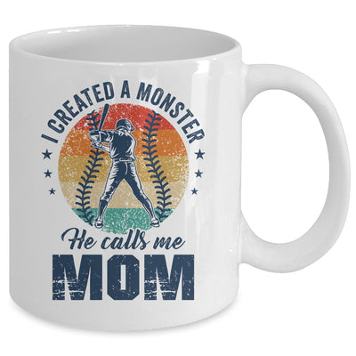 I Created A Monster He Call Me Mom Softball Baseball Retro Mug | teecentury