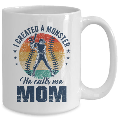 I Created A Monster He Call Me Mom Softball Baseball Retro Mug | teecentury