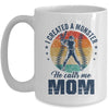 I Created A Monster He Call Me Mom Softball Baseball Retro Mug | teecentury