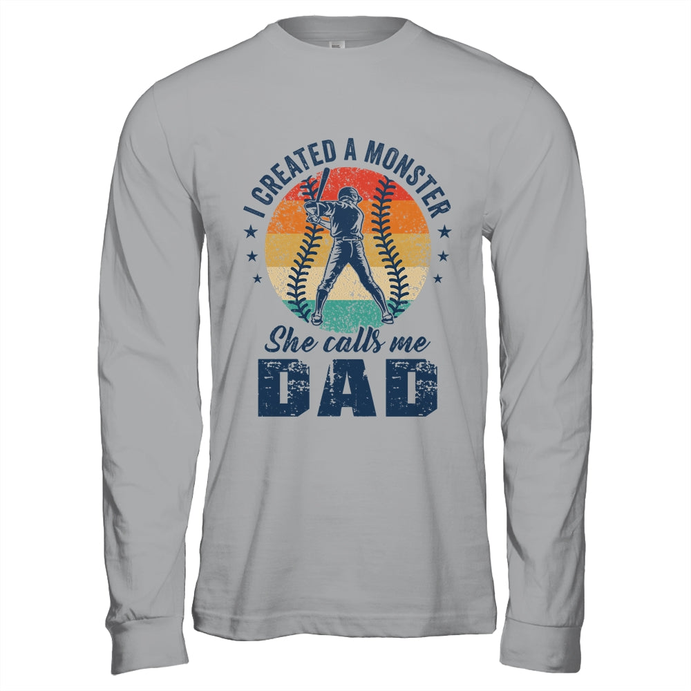 I Created A Monster She Call Me Dad Softball Baseball Retro Shirt & Hoodie | teecentury