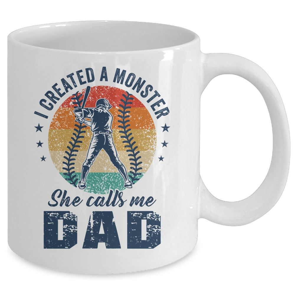 I Created A Monster She Call Me Dad Softball Baseball Retro Mug | teecentury
