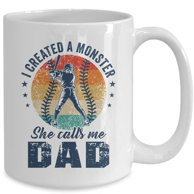 I Created A Monster She Call Me Dad Softball Baseball Retro Mug | teecentury