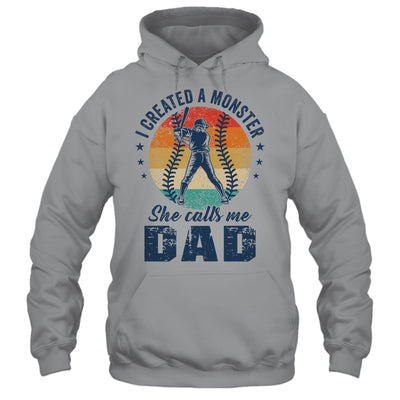 I Created A Monster She Call Me Dad Softball Baseball Retro Shirt & Hoodie | teecentury