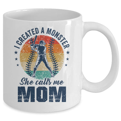 I Created A Monster She Call Me Mom Softball Baseball Retro Mug | teecentury