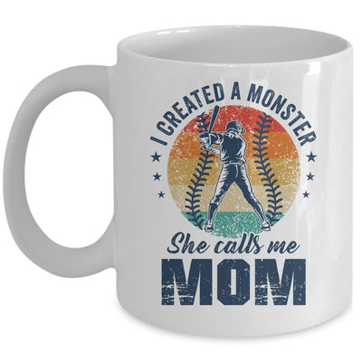 I Created A Monster She Call Me Mom Softball Baseball Retro Mug | teecentury