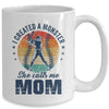 I Created A Monster She Call Me Mom Softball Baseball Retro Mug | teecentury