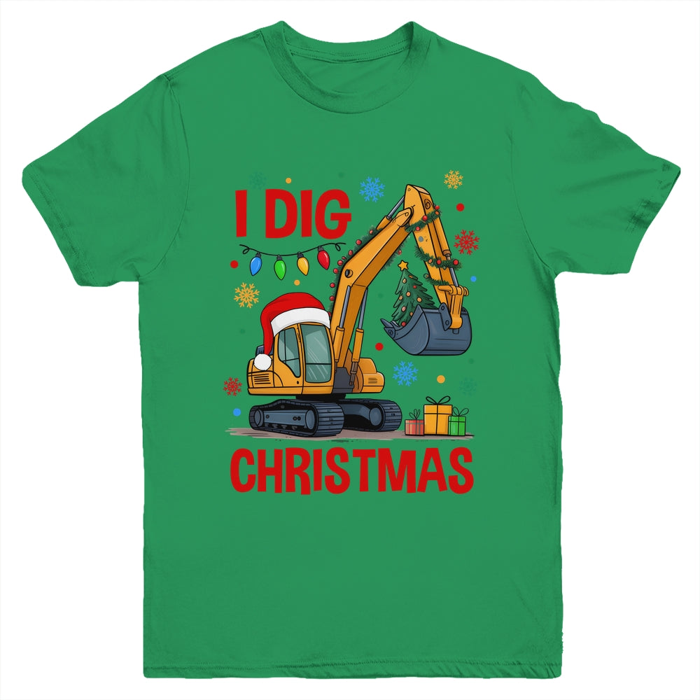 I Dig Christmas Christmas Boy Kid Excavator Cute Xmas Youth Shirt | teecentury