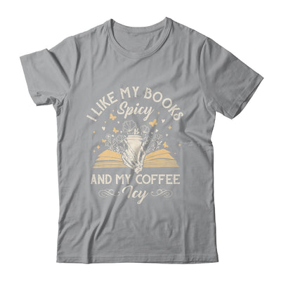 I Like My Books Spicy And My Coffee Icy Skeleton Book Lovers Shirt & Tank Top | teecentury