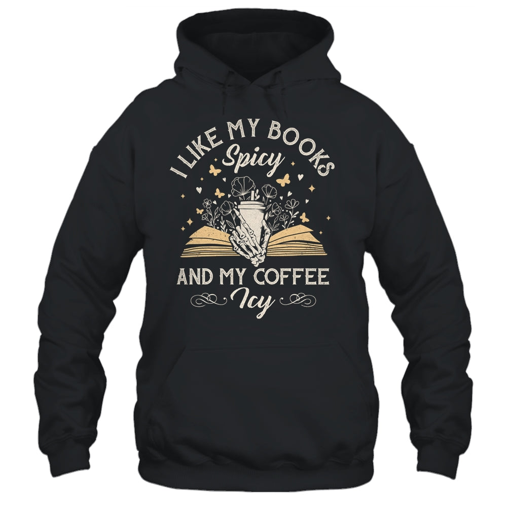 I Like My Books Spicy And My Coffee Icy Skeleton Book Lovers Shirt & Tank Top | teecentury