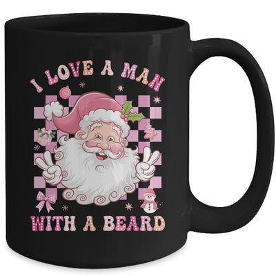 I Love A Man With A Beard Funny Pink Santa Claus Christmas Mug | teecentury