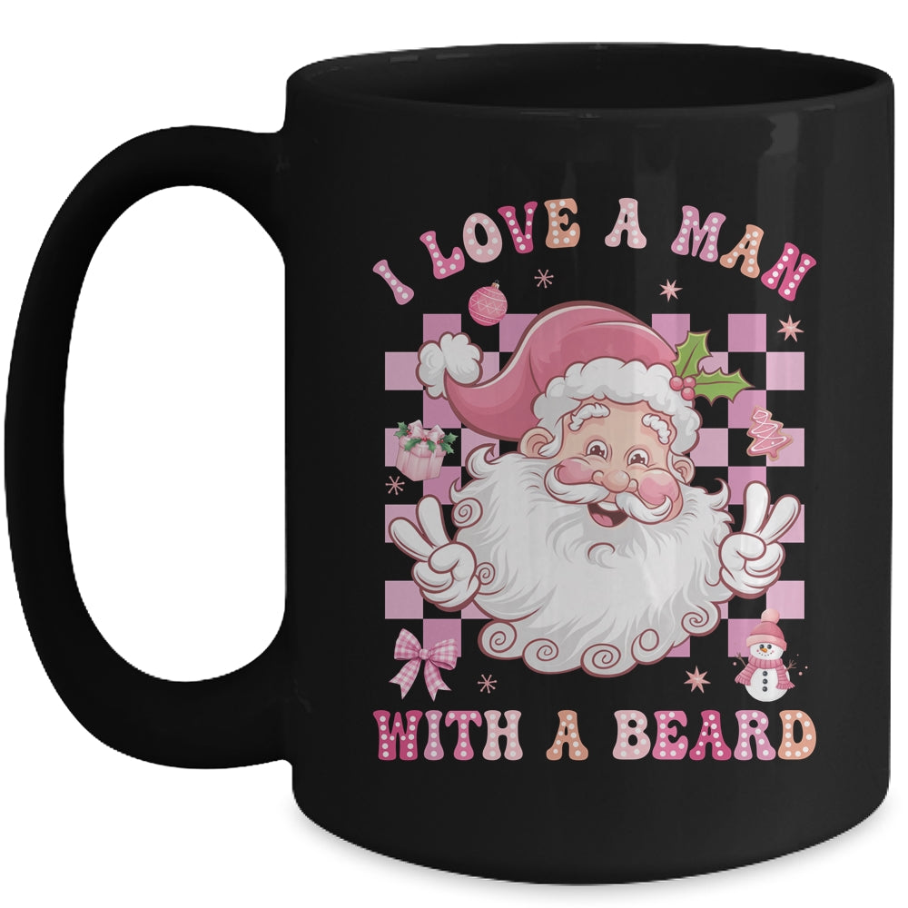 I Love A Man With A Beard Funny Pink Santa Claus Christmas Mug | teecentury
