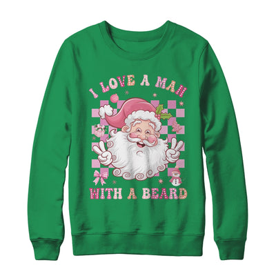 I Love A Man With A Beard Funny Pink Santa Claus Christmas Shirt & Sweatshirt | teecentury
