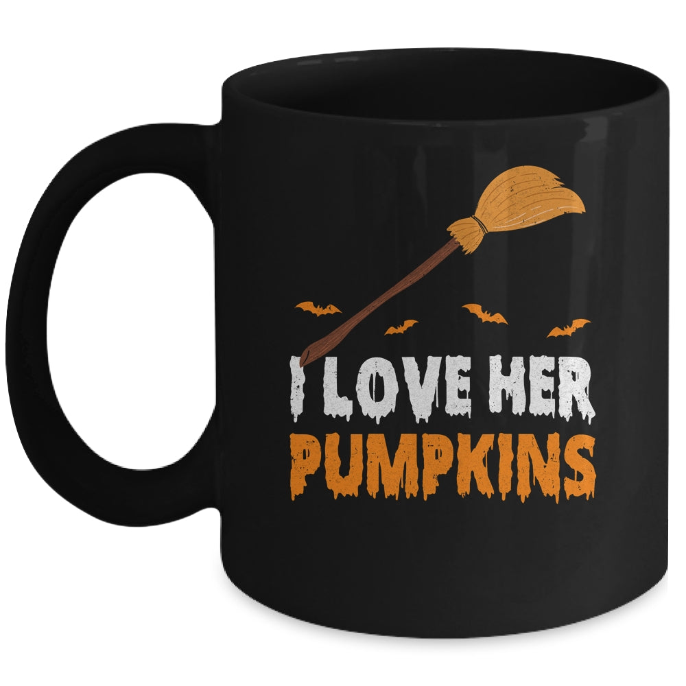 I Love Her I Love His Broomstick Pumpkins Halloween Couples Mug | teecentury