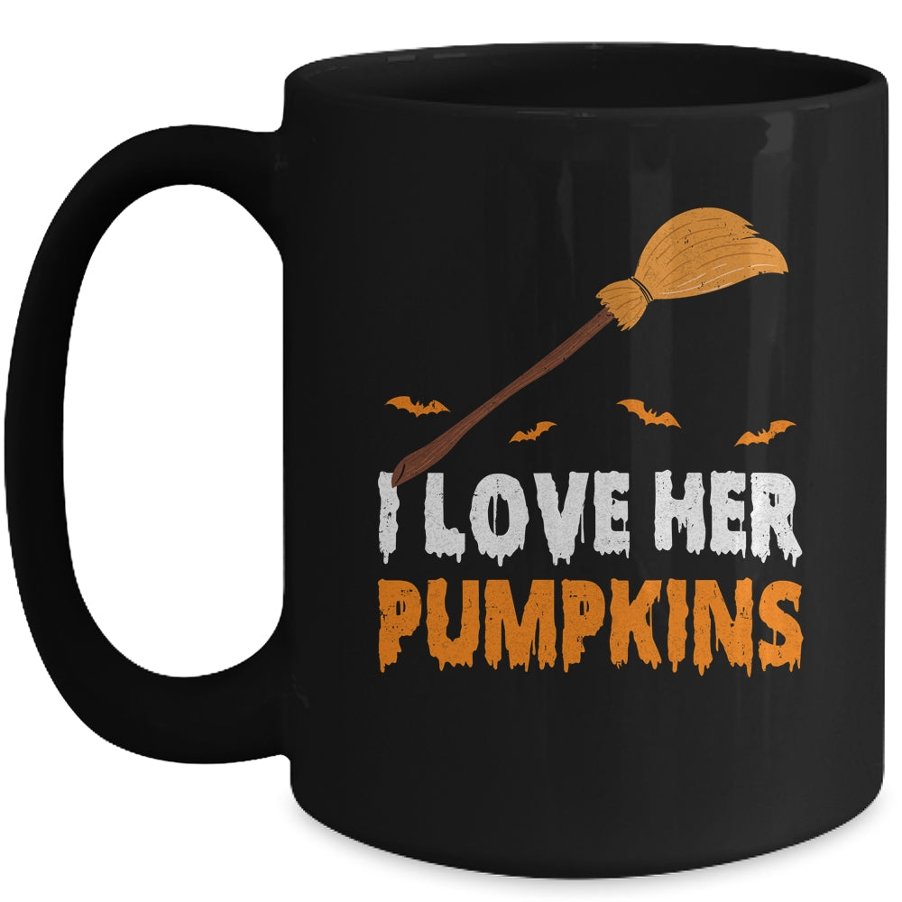 I Love Her I Love His Broomstick Pumpkins Halloween Couples Mug | teecentury