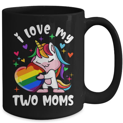 I Love My Two Moms Cute Lgbt Lesbian Unicorn Girls Kids Mug | teecentury