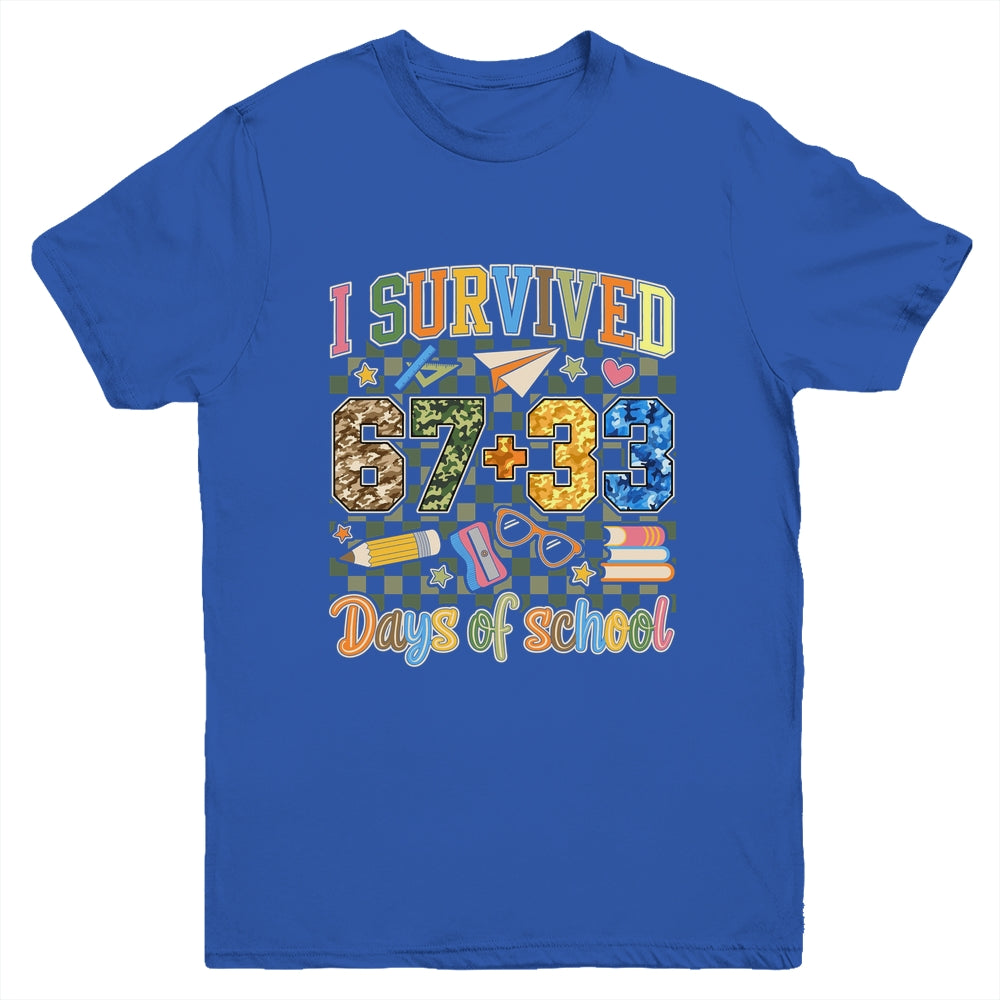 I Survived 100 Days Of School Funny Camo 67 Days Of School Youth Shirt | teecentury