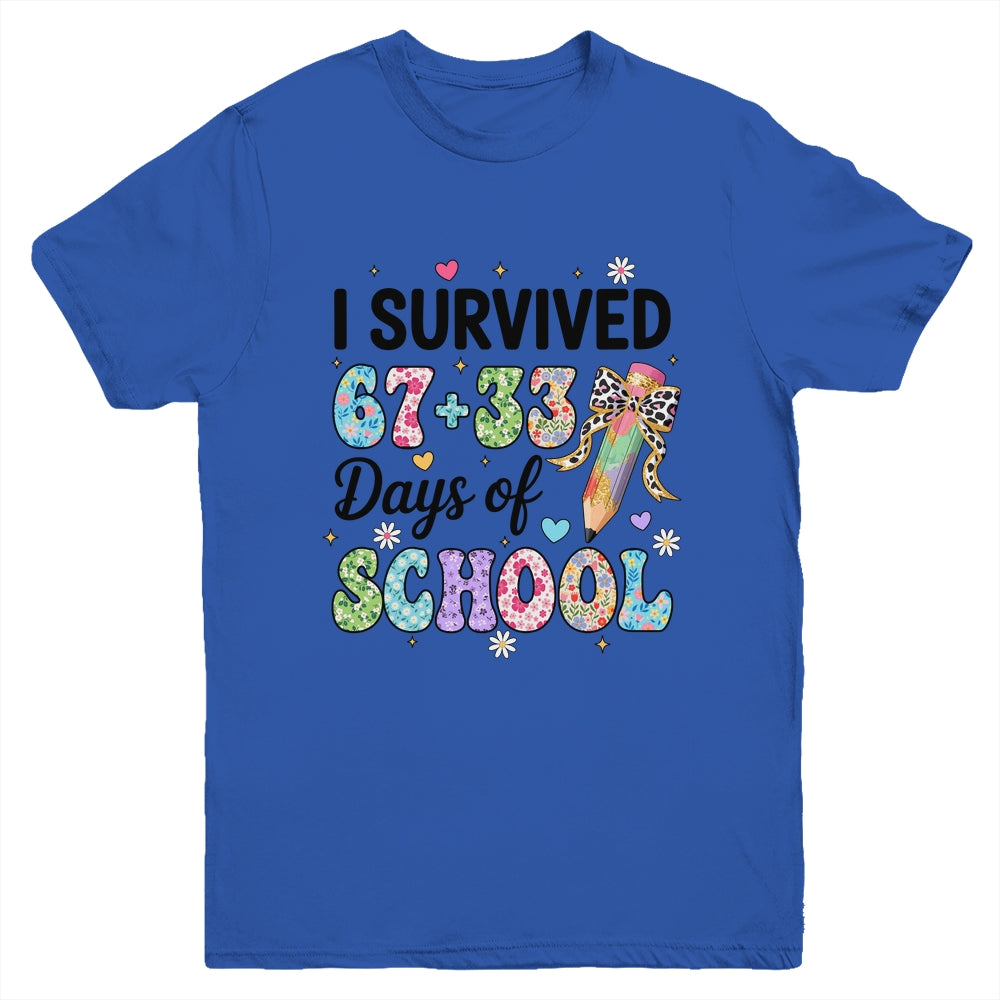 I Survived 67+33 Day Of School Teacher 100 Days Of School Youth Shirt | teecentury