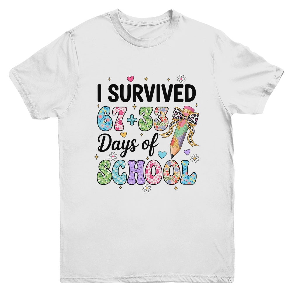 I Survived 67+33 Day Of School Teacher 100 Days Of School Youth Shirt | teecentury