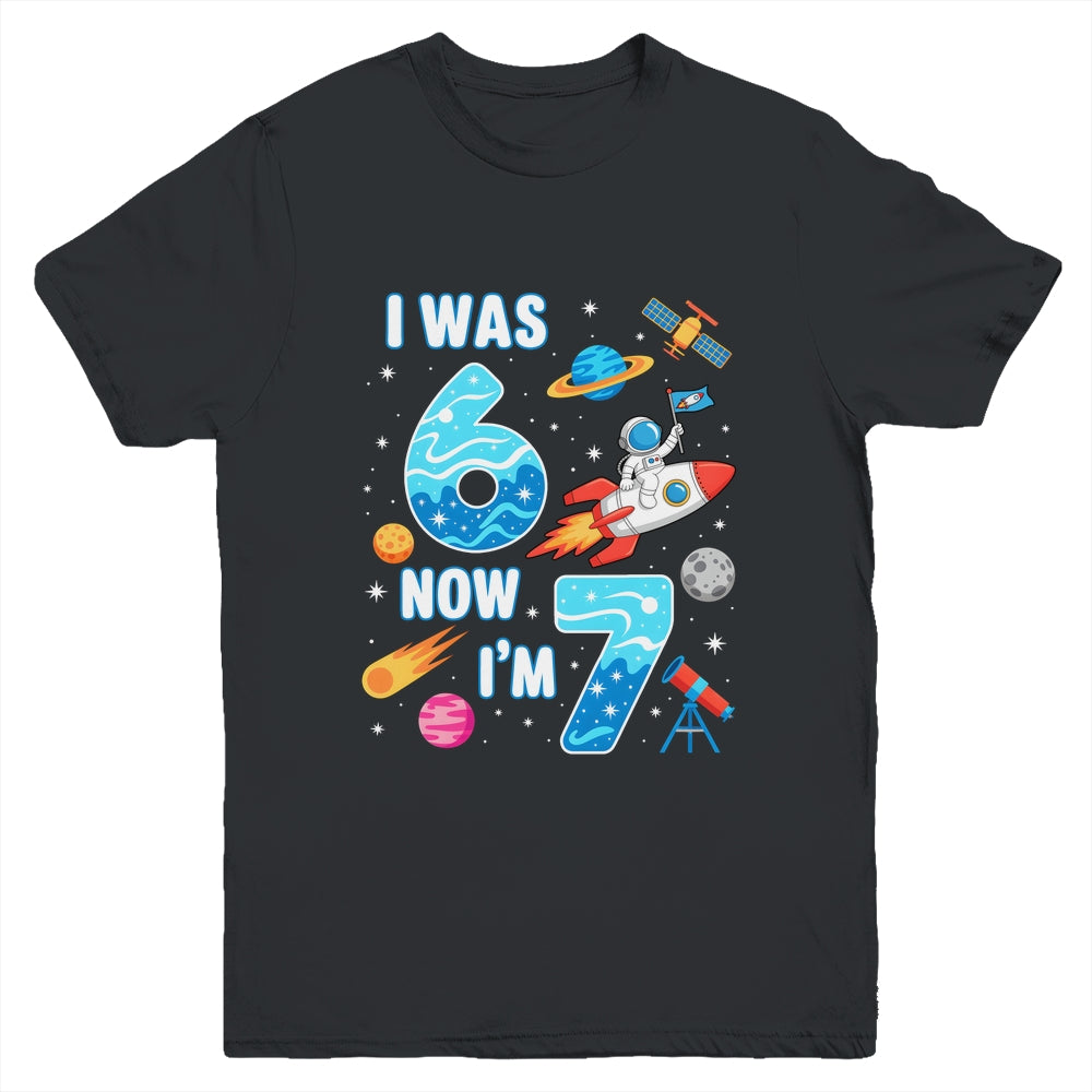 I Was 6 Now I’m 7 Funny 67 Meme 7th Birthday Astronaut Boy Youth Shirt | teecentury
