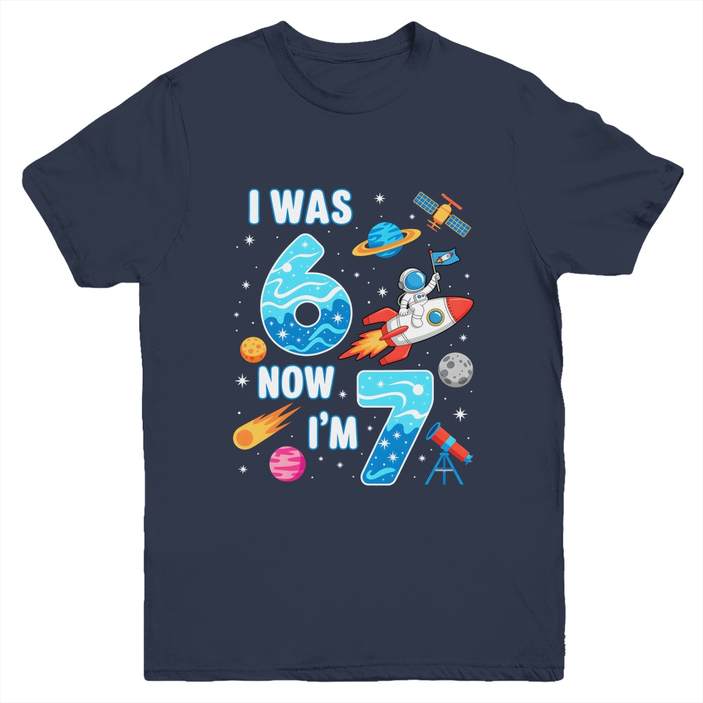 I Was 6 Now I’m 7 Funny 67 Meme 7th Birthday Astronaut Boy Youth Shirt | teecentury