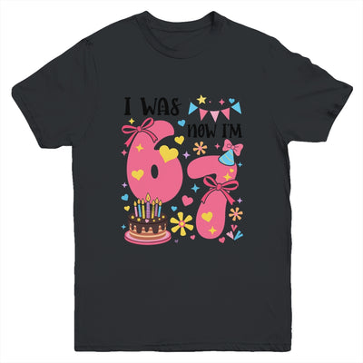 I Was 6 Now I'm 7 Year Old Birthday 7th Kids Coquette Bow Youth Shirt | teecentury