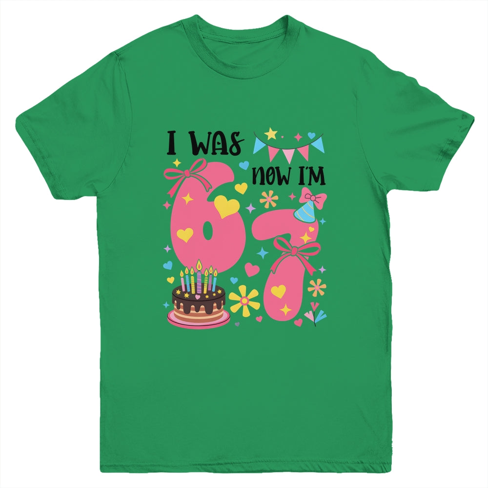 I Was 6 Now I'm 7 Year Old Birthday 7th Kids Coquette Bow Youth Shirt | teecentury