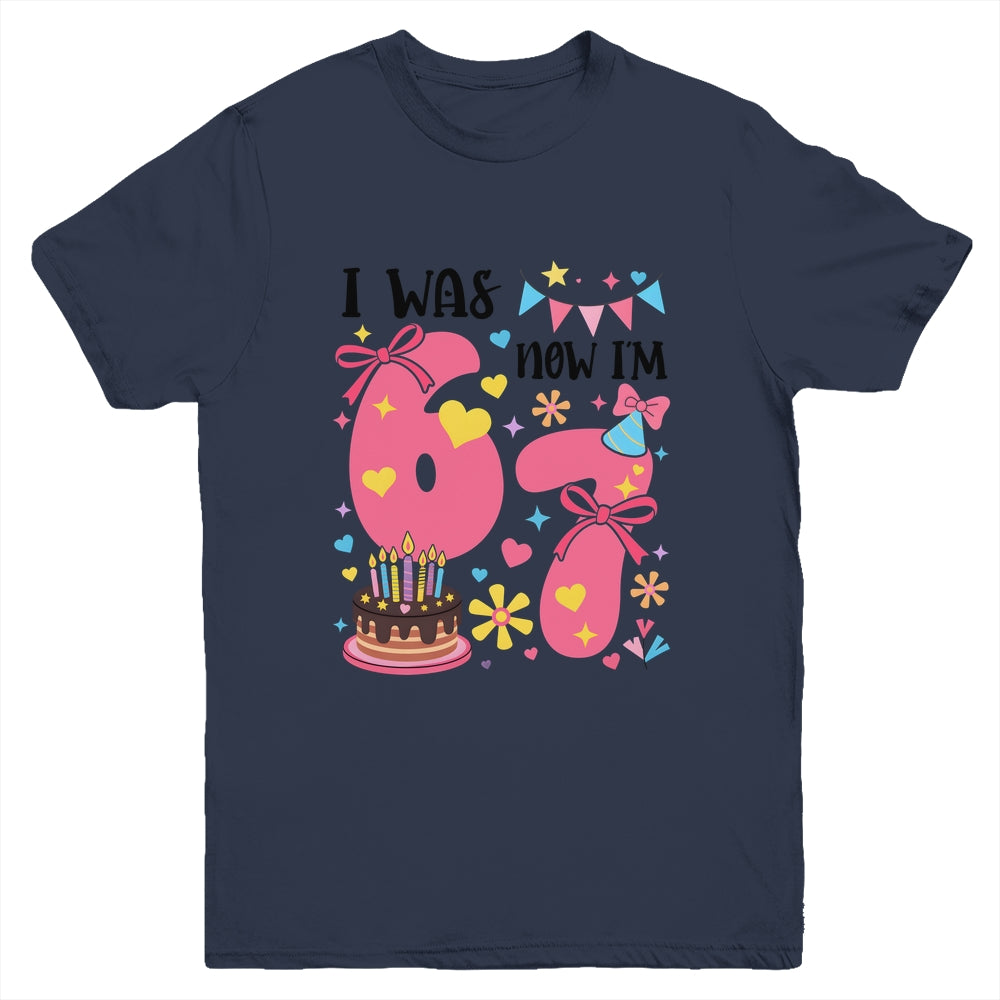 I Was 6 Now I'm 7 Year Old Birthday 7th Kids Coquette Bow Youth Shirt | teecentury