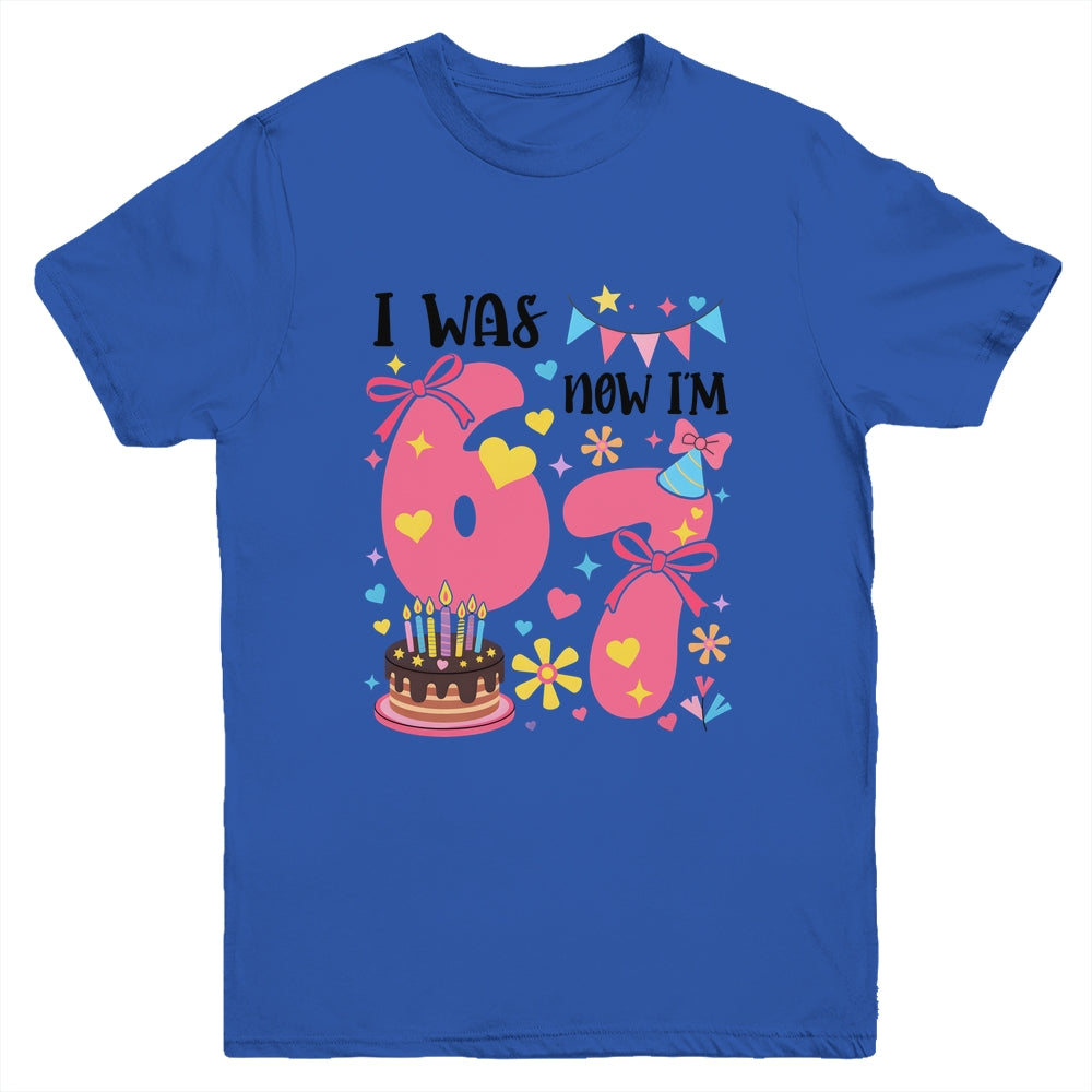 I Was 6 Now I'm 7 Year Old Birthday 7th Kids Coquette Bow Youth Shirt | teecentury