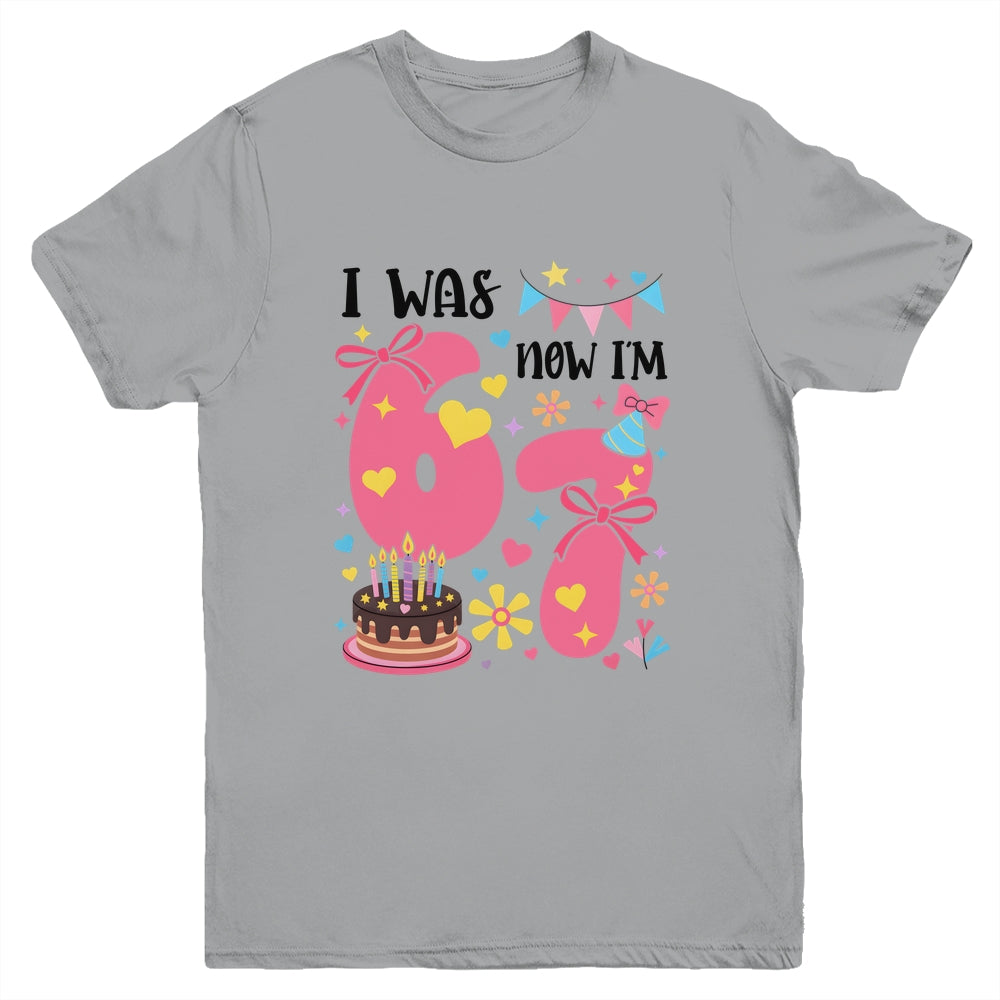 I Was 6 Now I'm 7 Year Old Birthday 7th Kids Coquette Bow Youth Shirt | teecentury
