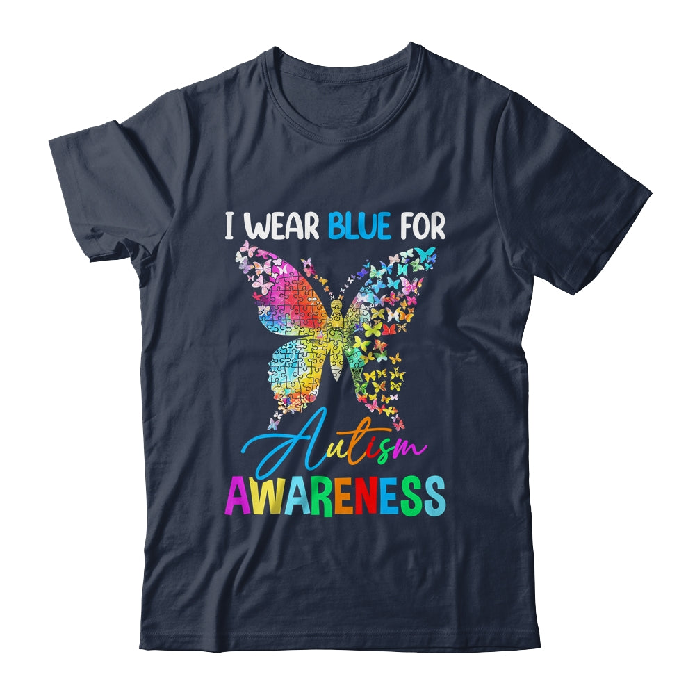 I Wear Blue For Autism Awareness Month Butterfly Women Kids Shirt & Tank Top | teecentury