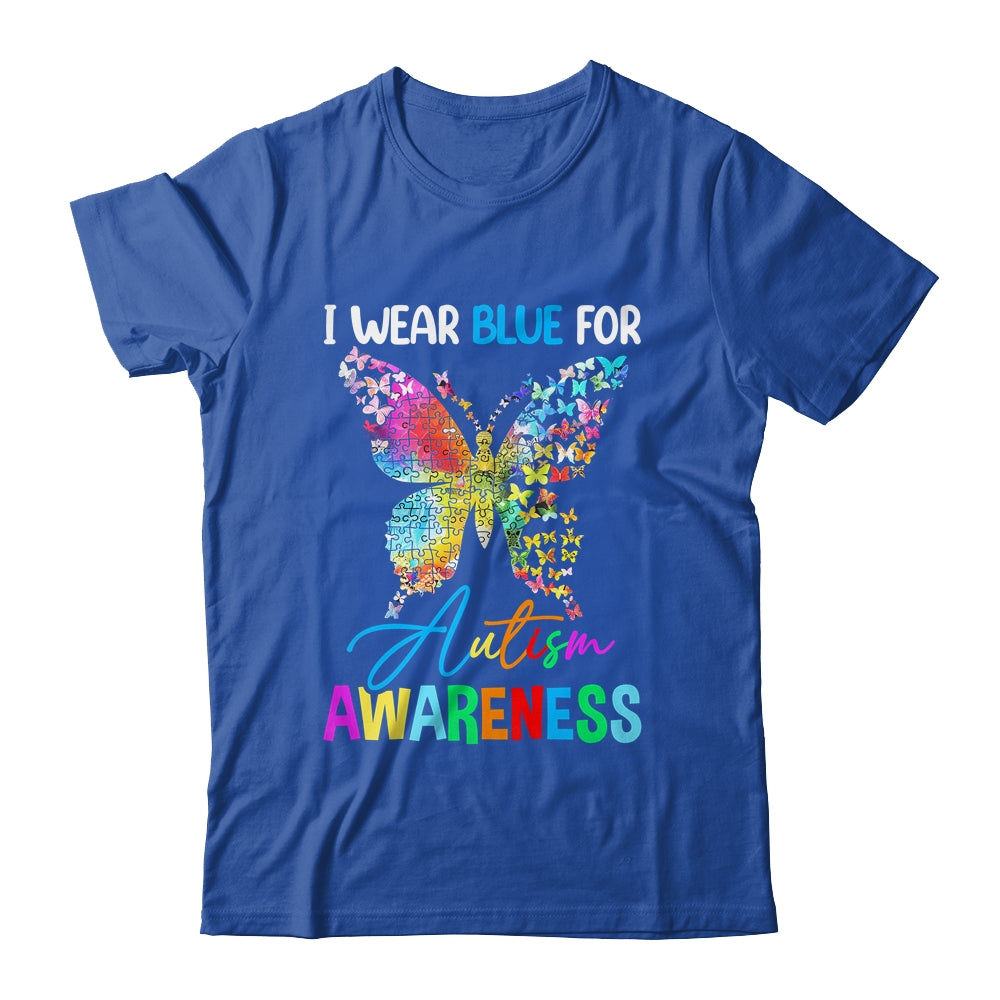 I Wear Blue For Autism Awareness Month Butterfly Women Kids Shirt & Tank Top | teecentury