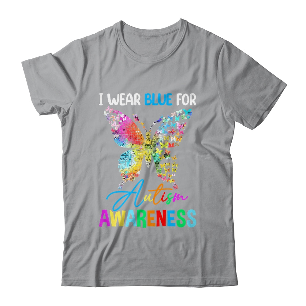 I Wear Blue For Autism Awareness Month Butterfly Women Kids Shirt & Tank Top | teecentury