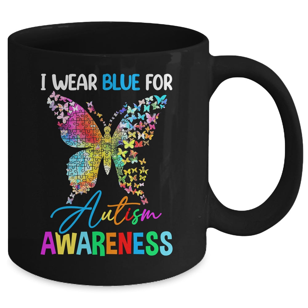 I Wear Blue For Autism Awareness Month Butterfly Women Kids Mug | teecentury