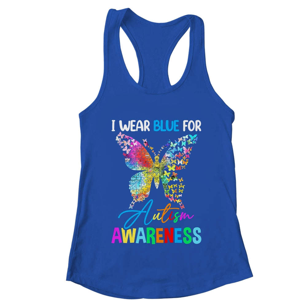 I Wear Blue For Autism Awareness Month Butterfly Women Kids Shirt & Tank Top | teecentury