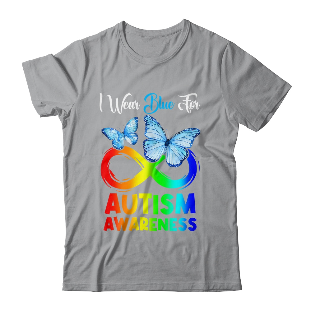 I Wear Blue For Autism Awareness Month Infinity Butterfly Shirt & Tank Top | teecentury