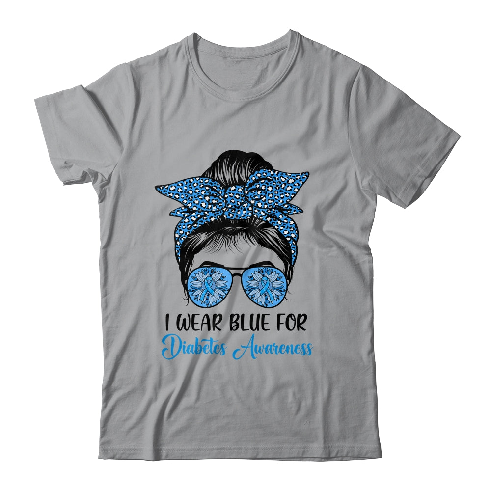 I Wear Blue For Diabetes Awareness Leopard Messy Bun Hair Shirt & Hoodie | teecentury