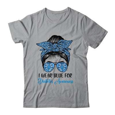 I Wear Blue For Diabetes Awareness Leopard Messy Bun Hair Shirt & Hoodie | teecentury