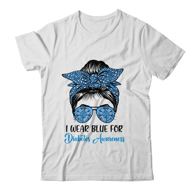 I Wear Blue For Diabetes Awareness Leopard Messy Bun Hair Shirt & Hoodie | teecentury