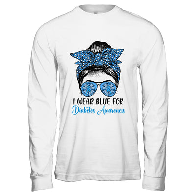 I Wear Blue For Diabetes Awareness Leopard Messy Bun Hair Shirt & Hoodie | teecentury