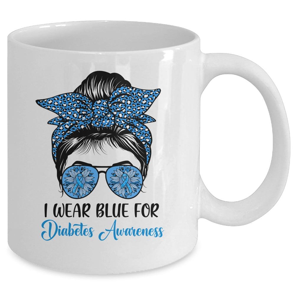 I Wear Blue For Diabetes Awareness Leopard Messy Bun Hair Mug | teecentury